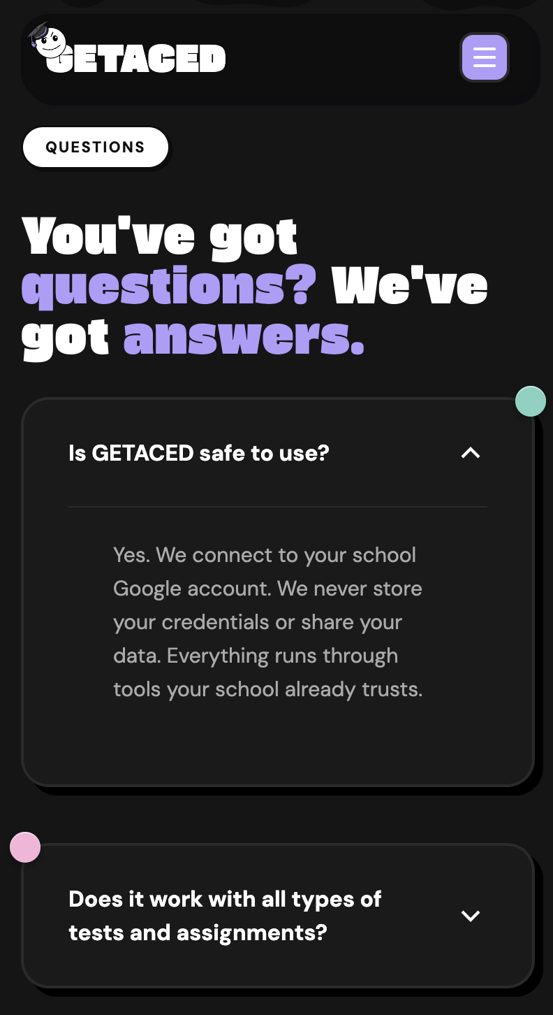 GETACED mobile site — FAQ