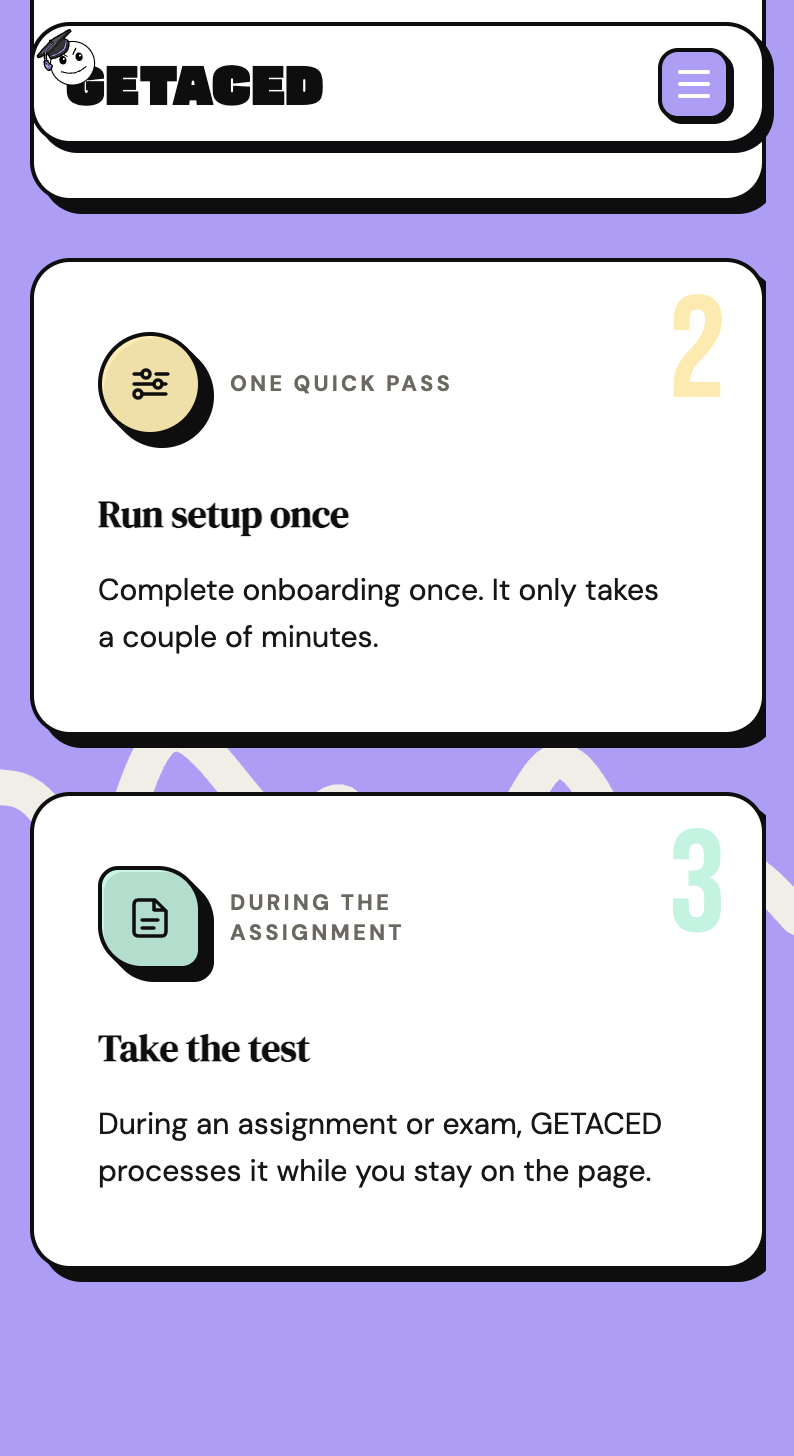 GETACED mobile site — Four steps continued