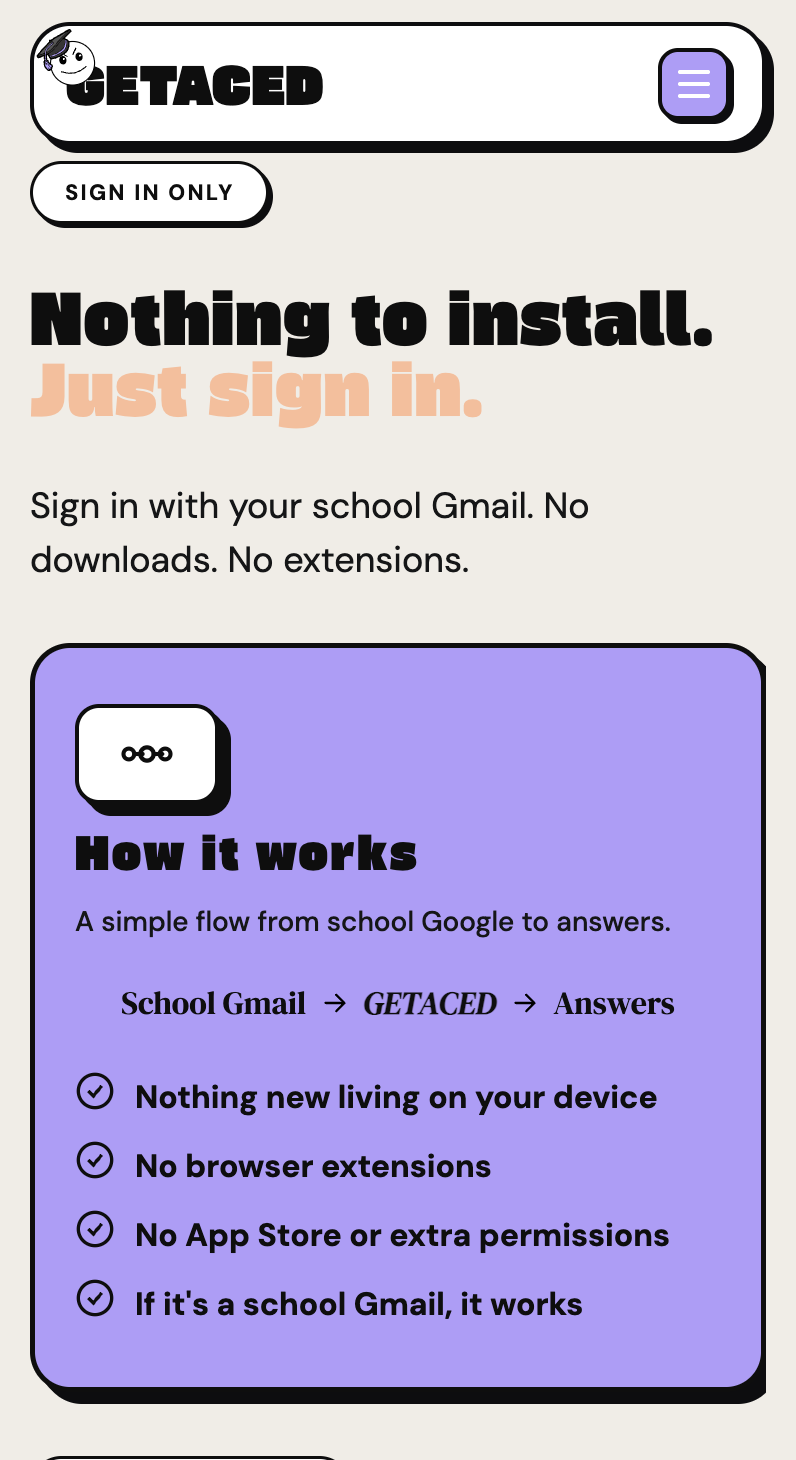GETACED mobile site — Nothing to install, just sign in