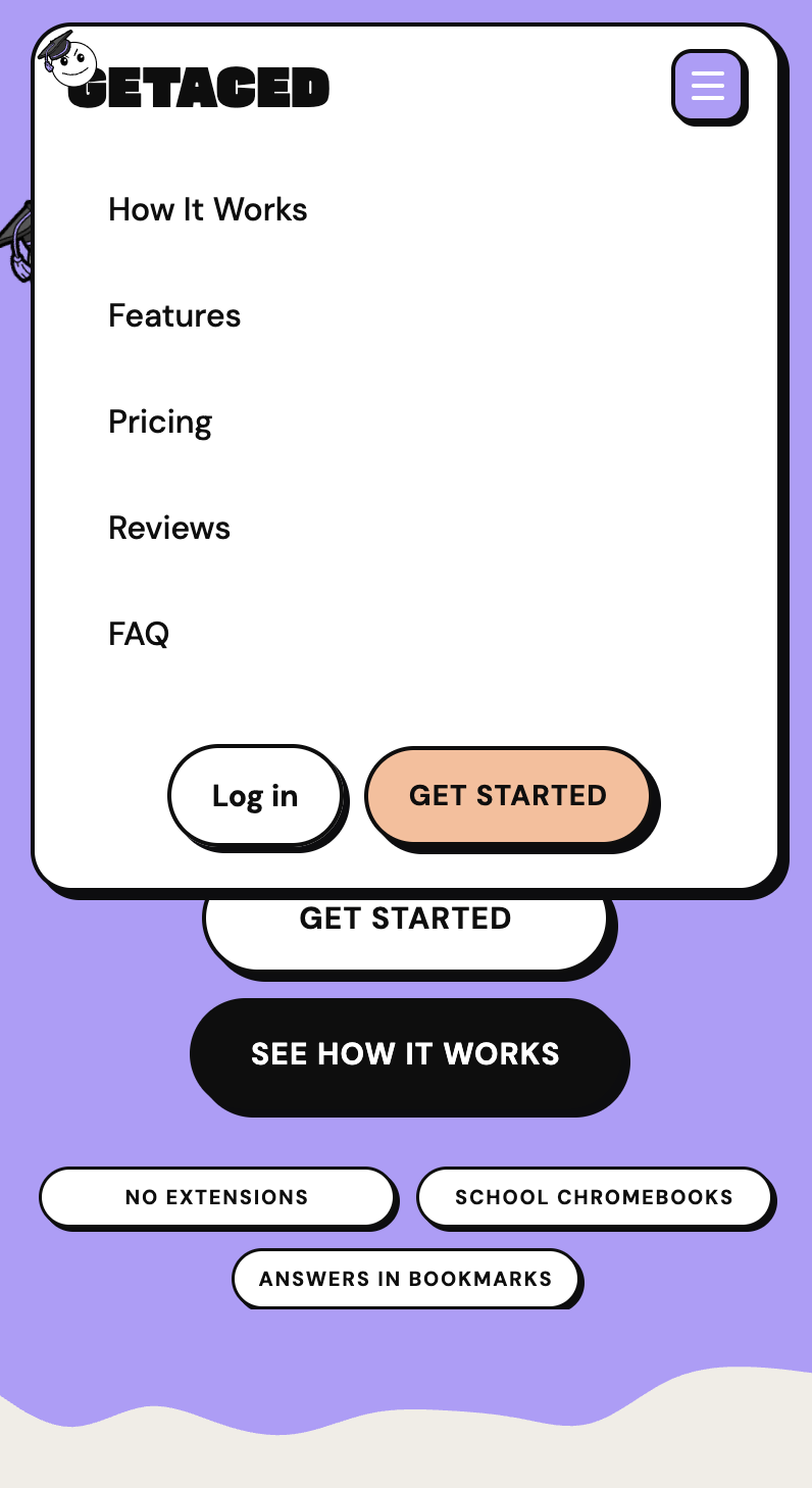 GETACED mobile site — navigation menu