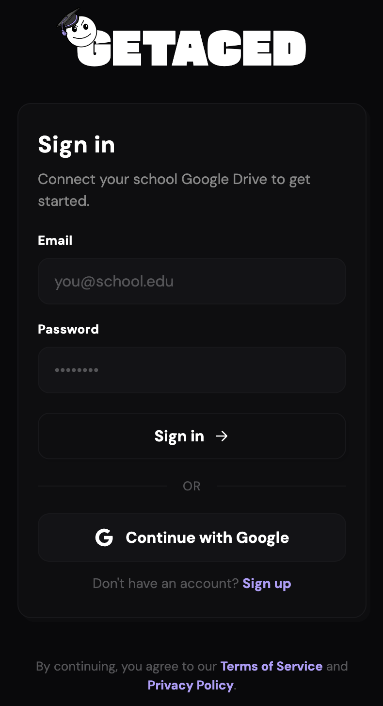 GETACED mobile sign in
