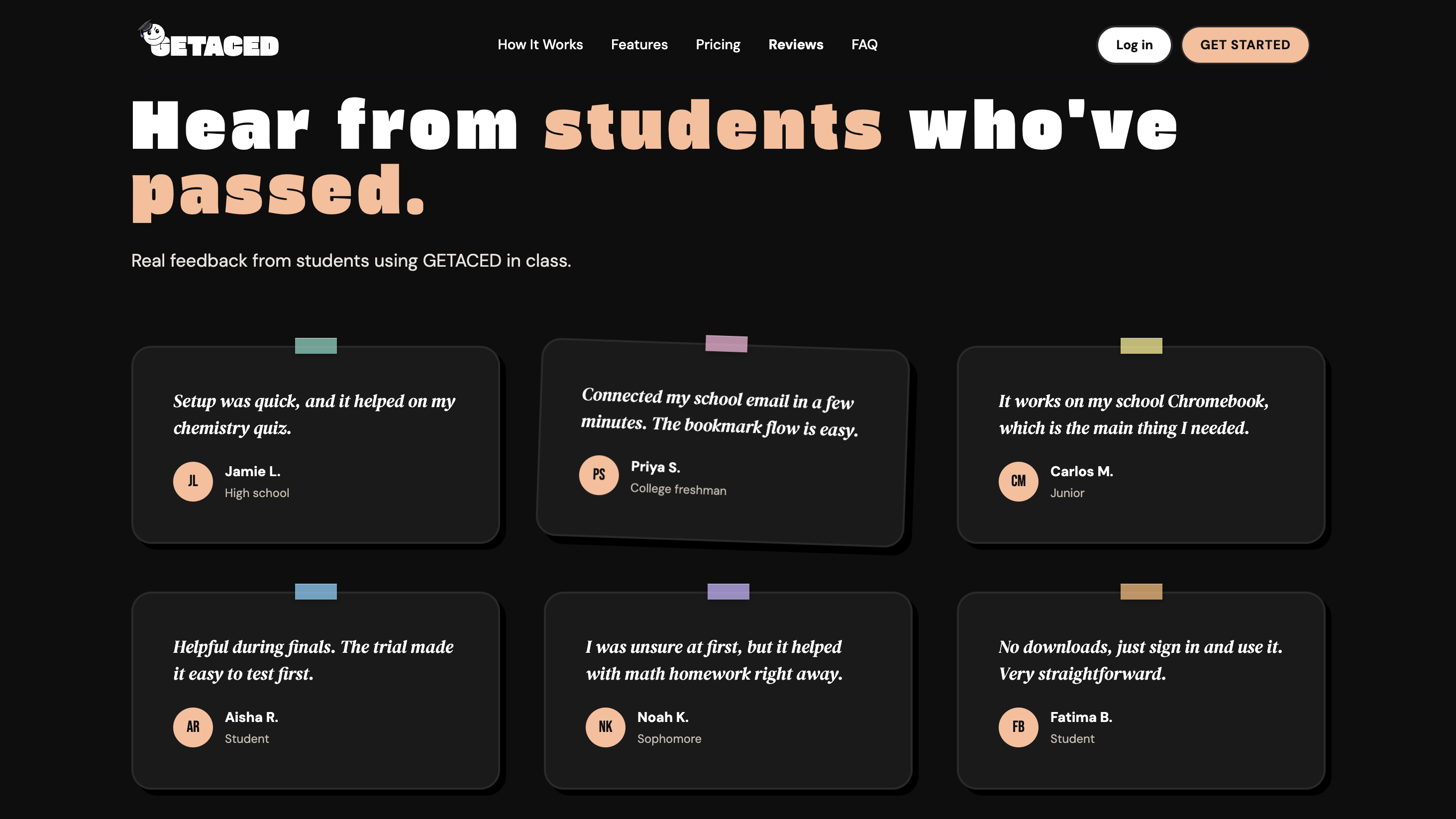 GETACED social proof and reviews on the marketing site