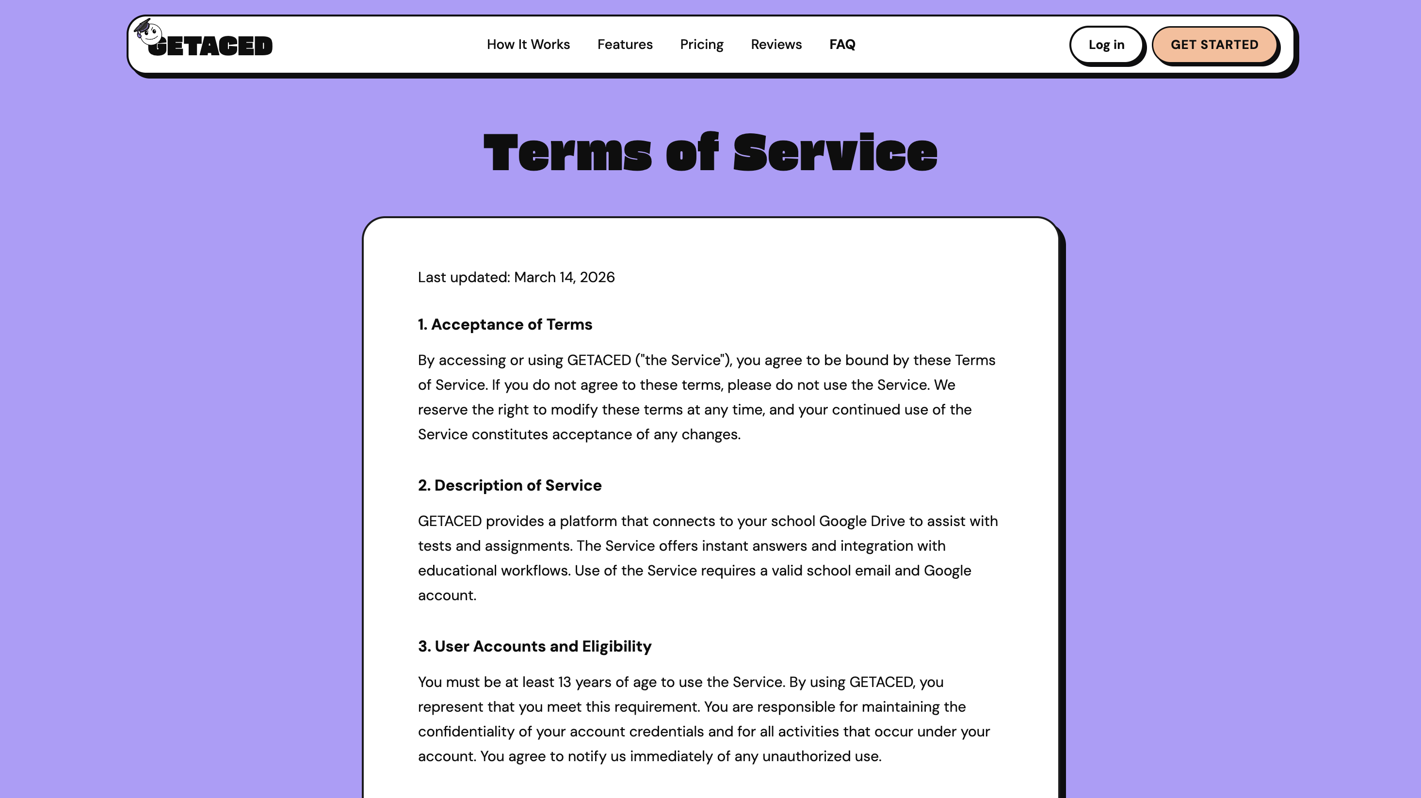 GETACED terms of service