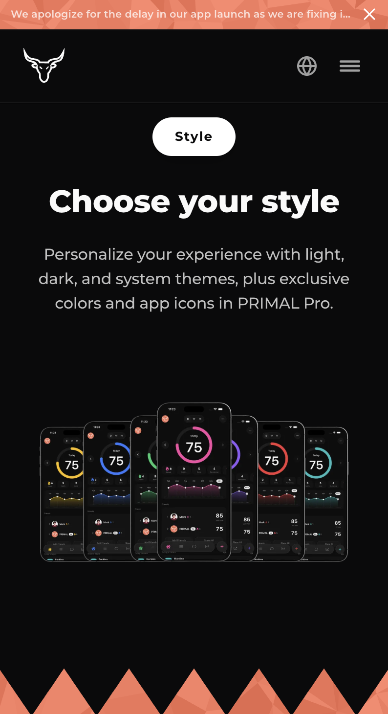 PRIMAL mobile site — Choose your style