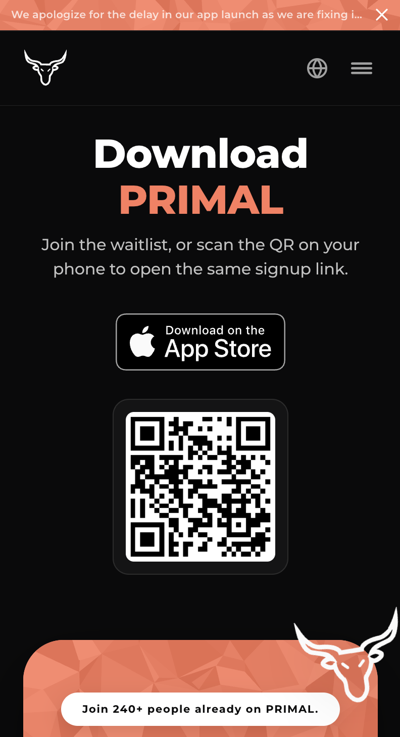 PRIMAL mobile site — Download PRIMAL with QR