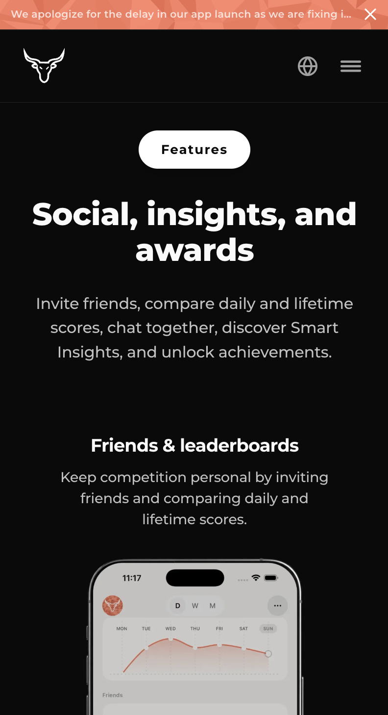 PRIMAL mobile site — Features section