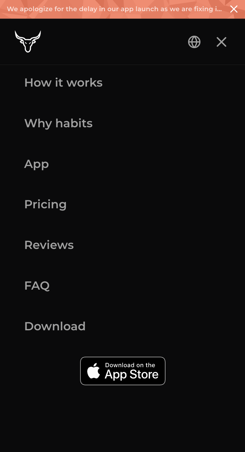 PRIMAL mobile site — navigation menu