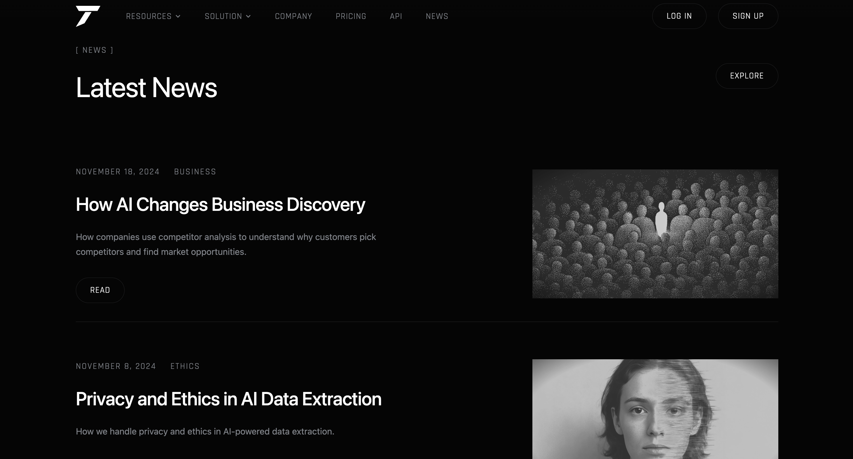 Tathor Latest News — press-style entries with halftone imagery
