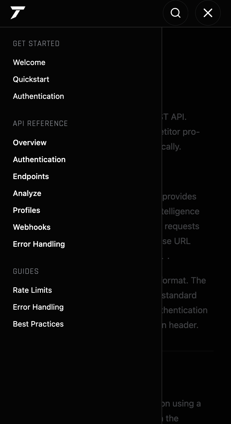 Tathor mobile API docs navigation