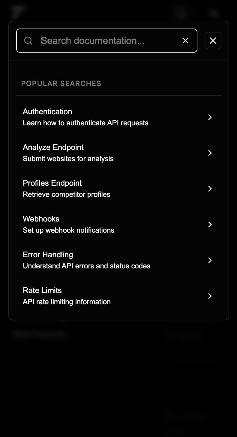 Tathor mobile API docs search