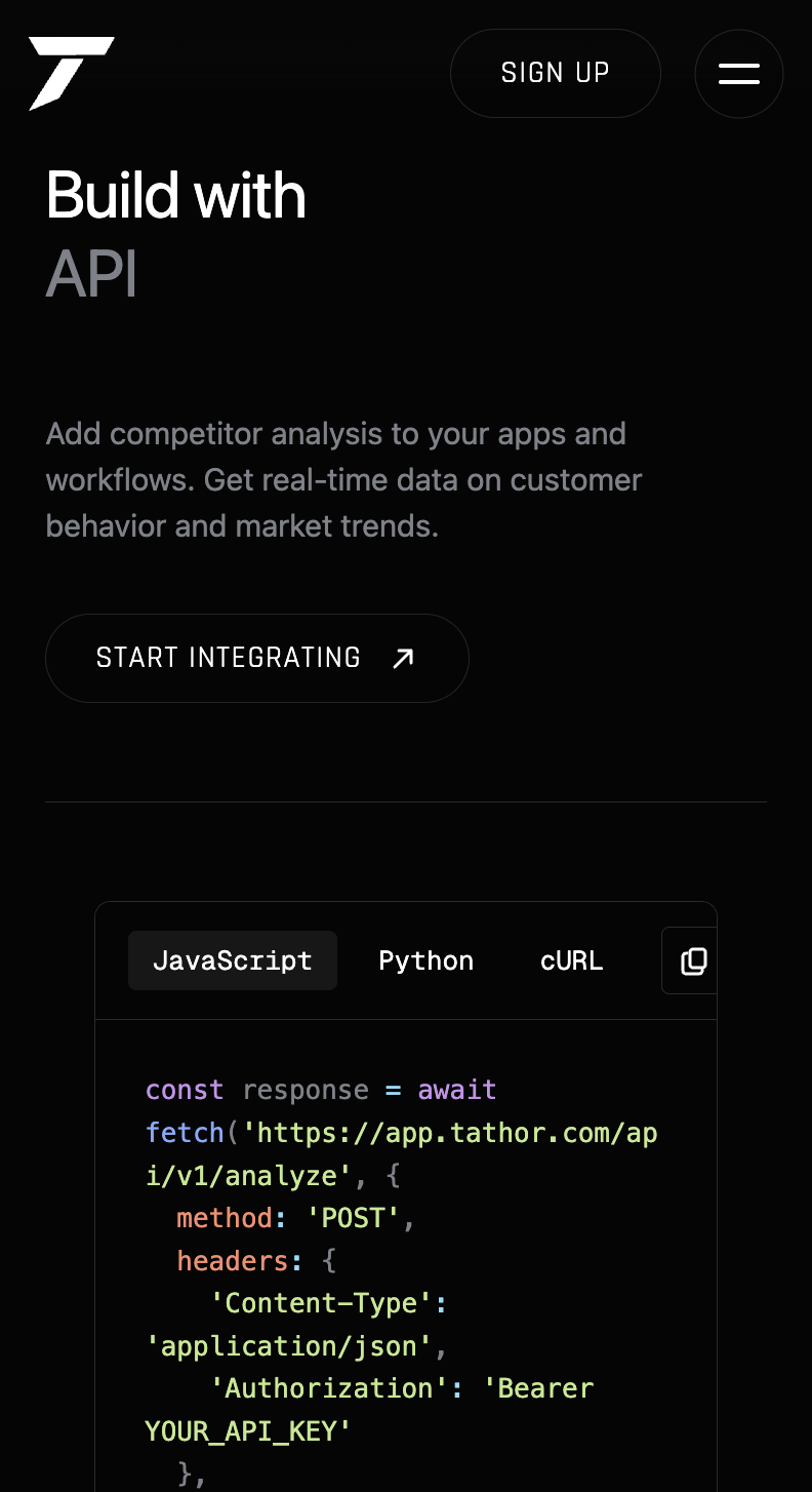 Tathor mobile site — Build with API