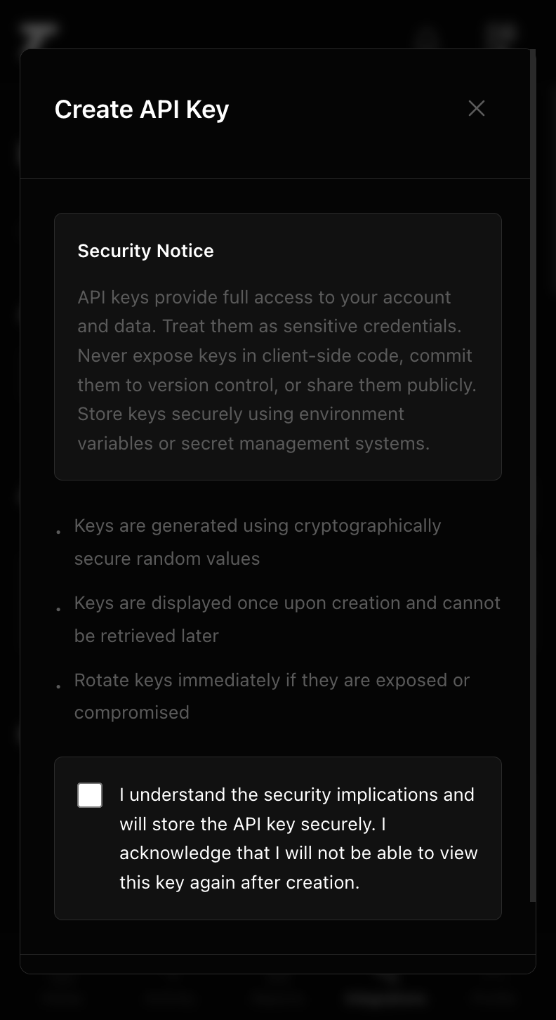 Tathor mobile — Create API Key