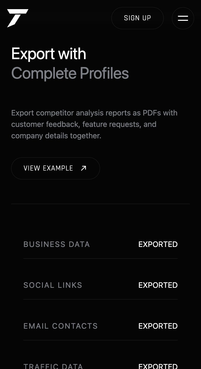 Tathor mobile site — Export with Complete Profiles