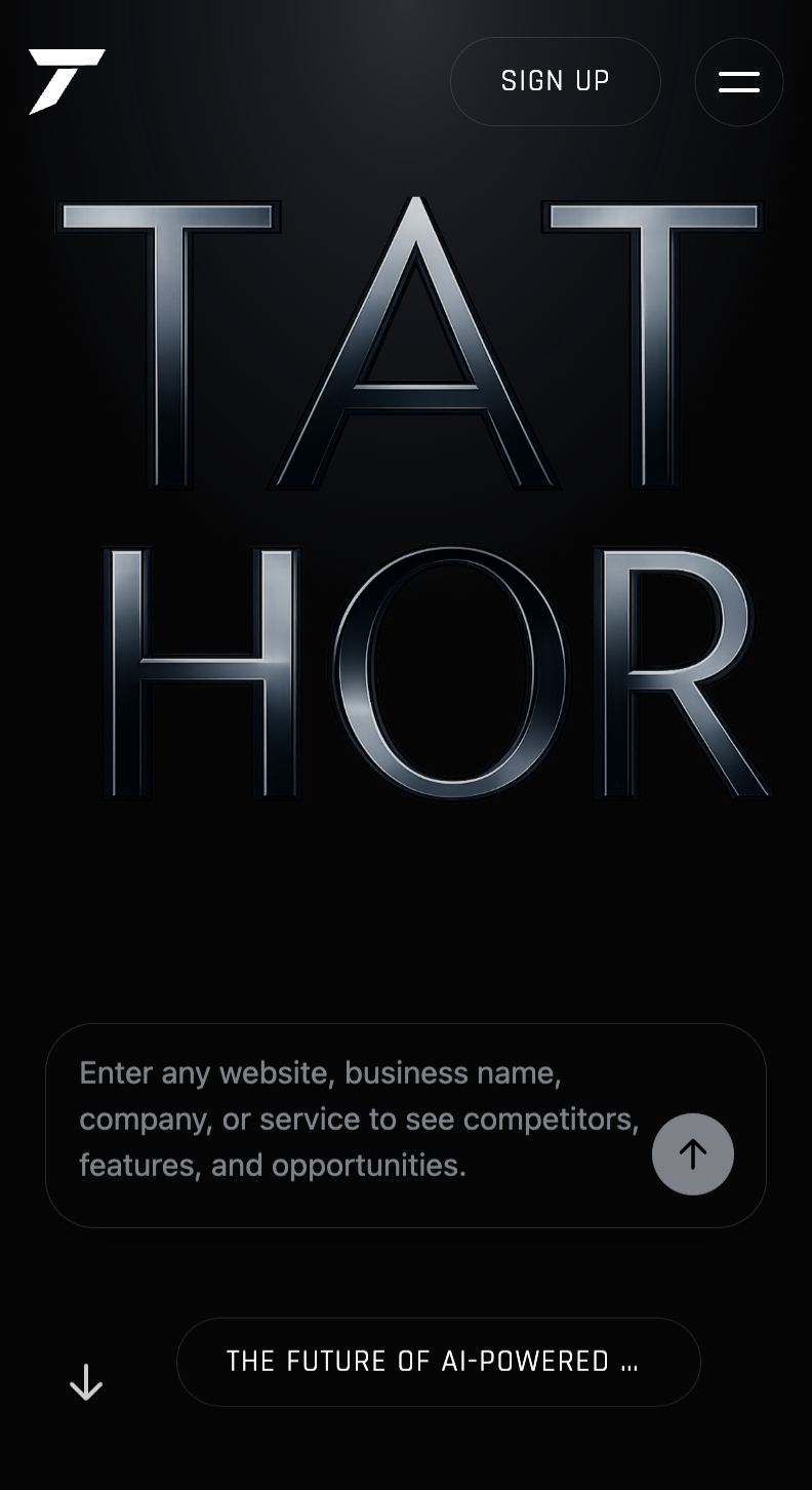 Tathor mobile site — chrome wordmark hero