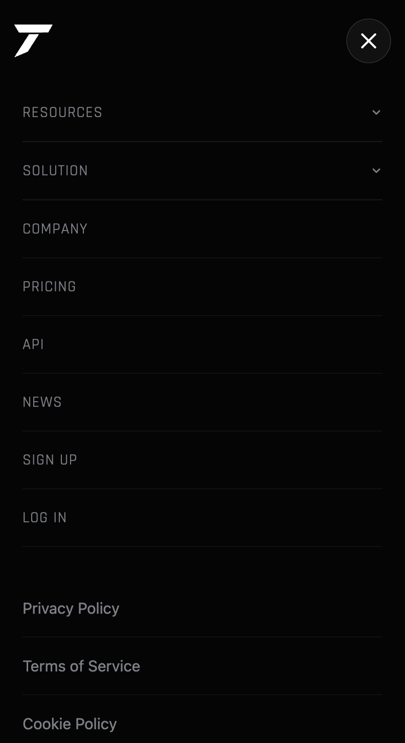Tathor mobile site — navigation menu
