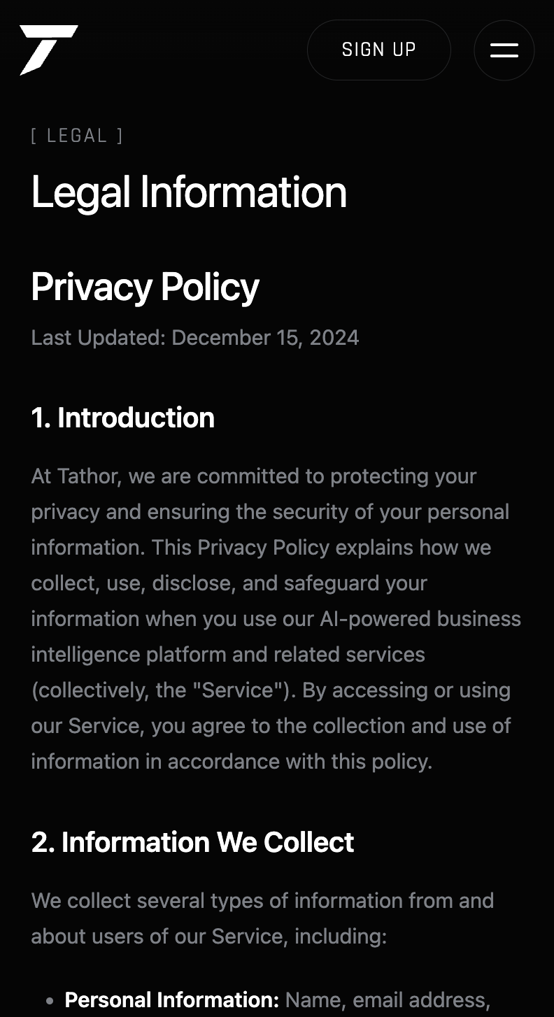 Tathor mobile Privacy Policy