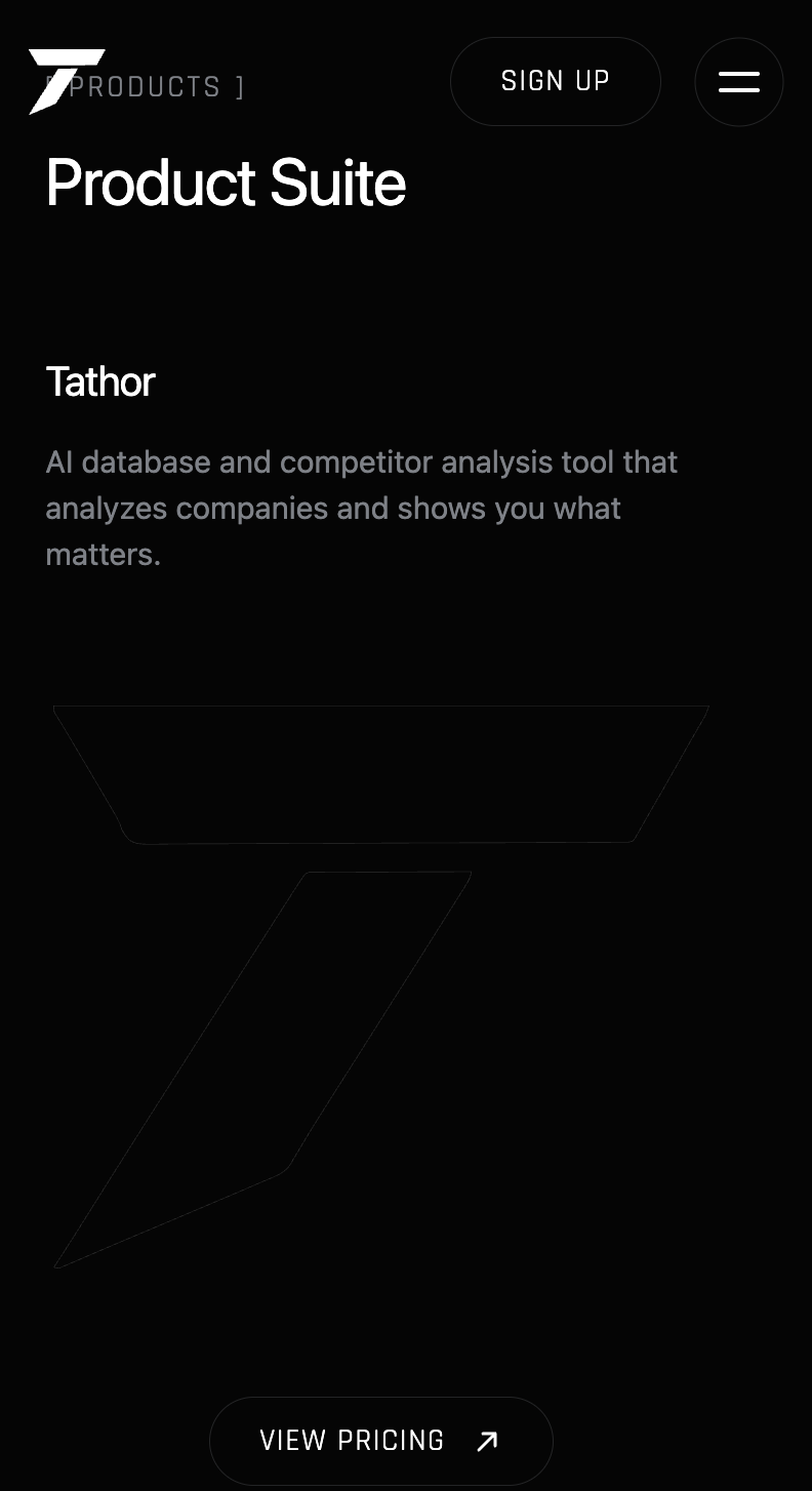 Tathor mobile site — Product Suite card