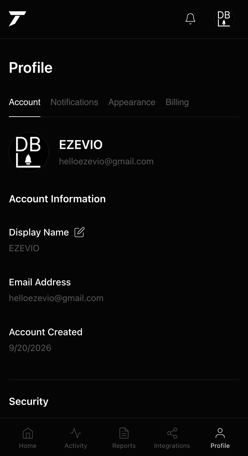 Tathor mobile Profile — Account
