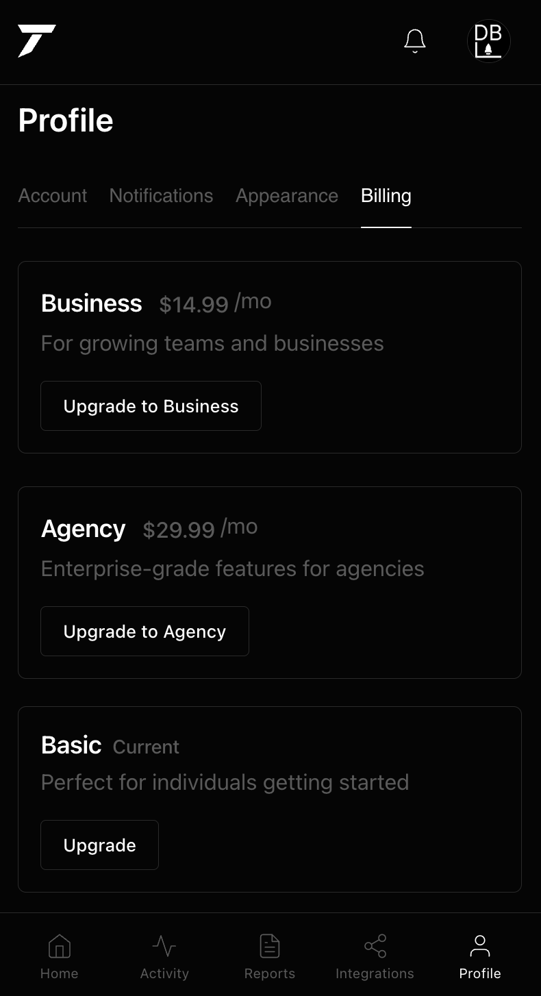 Tathor mobile Profile — Billing