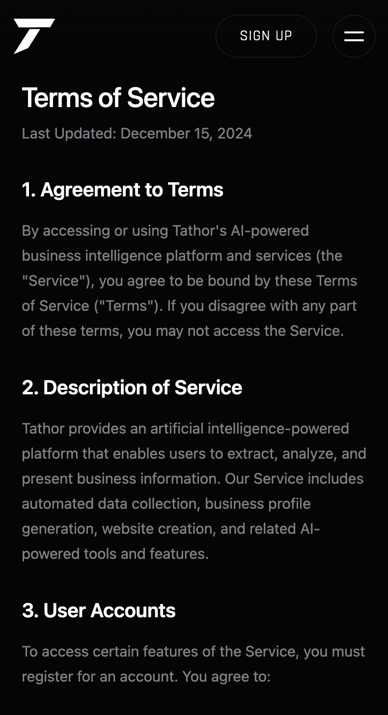 Tathor mobile Terms of Service