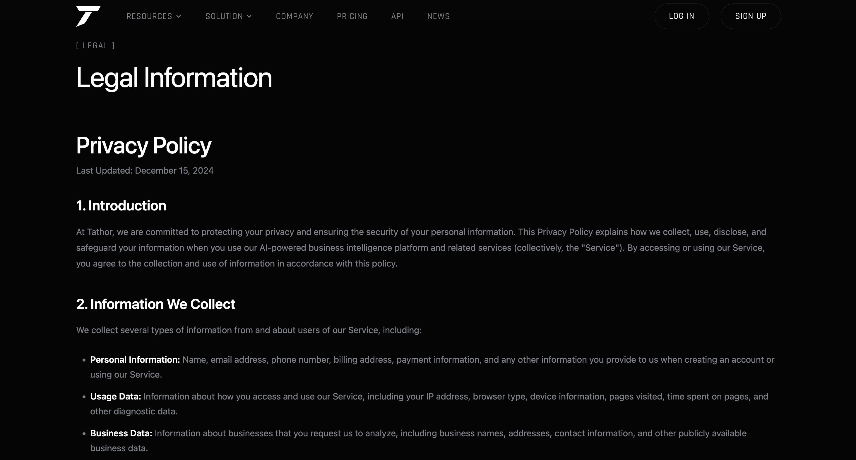 Tathor Privacy Policy