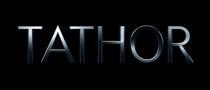 Tathor hero wordmark — chrome TATHOR logotype